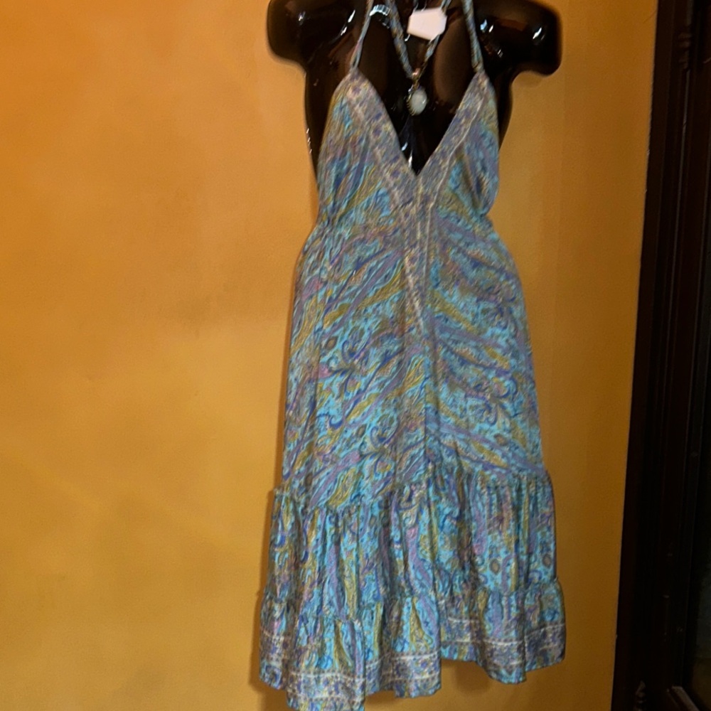 Blue Paisley Halter Mini Dress - Women's